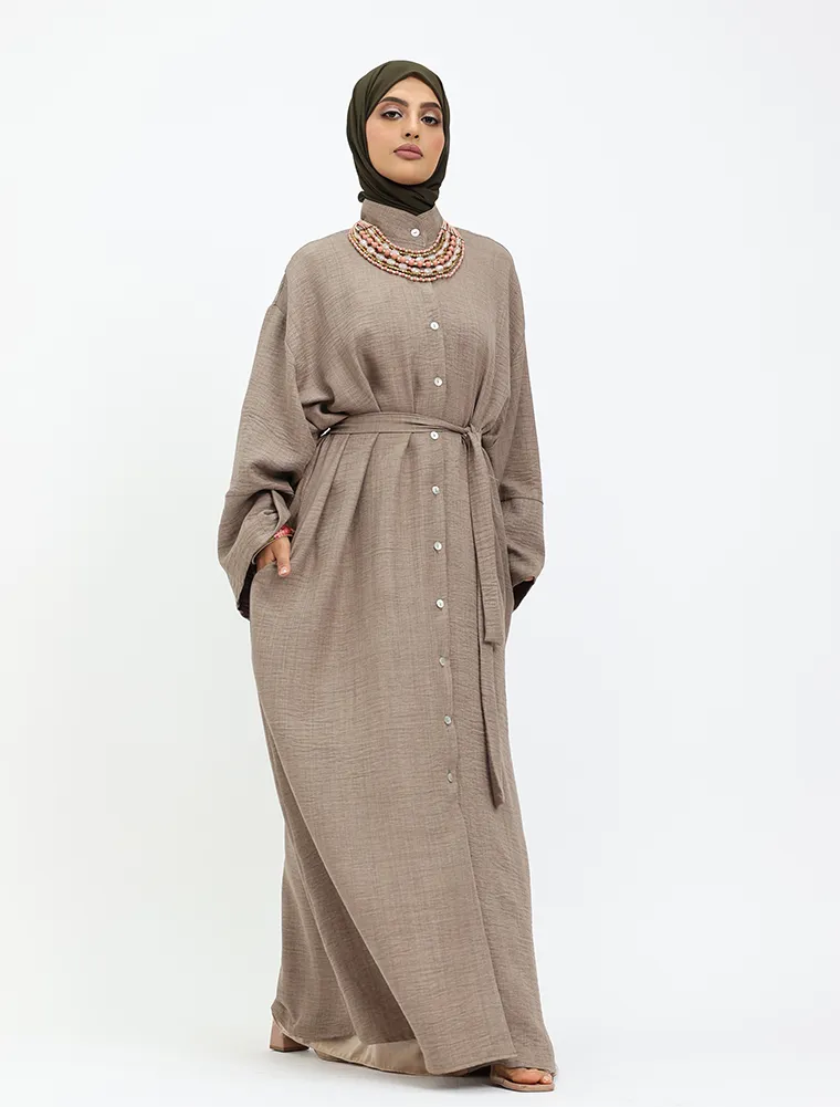 Mocha Linen Feel Mandarin Shirt